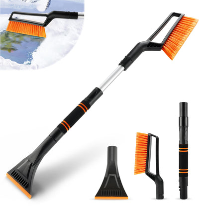 LivTee Ice Scraper and Snow Brush for Car Windshield, 32.5" Extendable Snow Removal Tool, Automotive Exterior Accessories and Winter Essentials for Cars, Trucks, and SUVs,Orange
