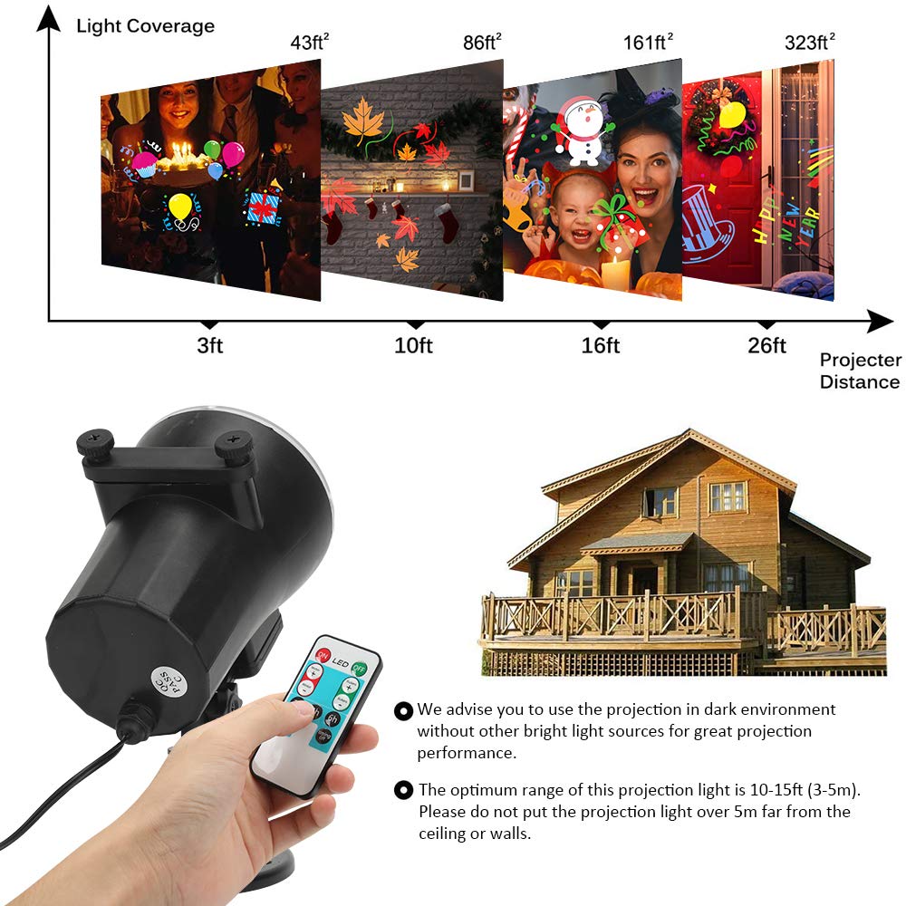 Elec3 Holiday Christmas Halloween Led Projection Light 12W, 16 Slides Projector Light Waterproof with RF Romote Used for Home Party Holidays Halloween Decoration