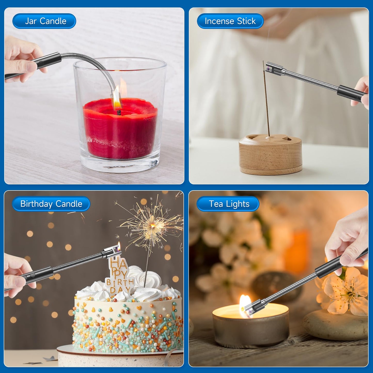 Flame bird 2 Pack Electric Candle Lighter Flameless Arc Windproof Flexible Long Neck USB Rechargeable Lighter for BBQ Grill Fireworks Camping. (Black)