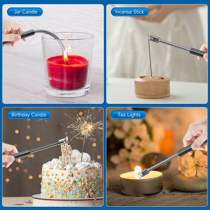 Flame bird 2 Pack Electric Candle Lighter Flameless Arc Windproof Flexible Long Neck USB Rechargeable Lighter for BBQ Grill Fireworks Camping. (Black)