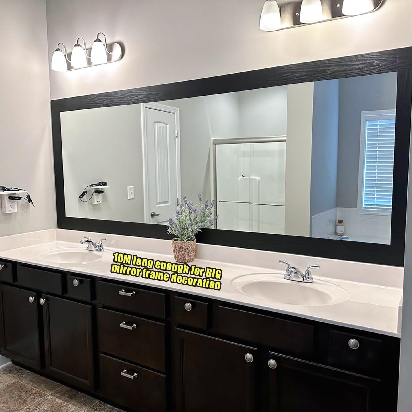 10M Black Wood Grain Removable PVC Waterproof Border Wall Decor Removable Self Adhesive Kitchen Bathroom Tiles Sticker Wallpaper 4.2x390 (4inch)