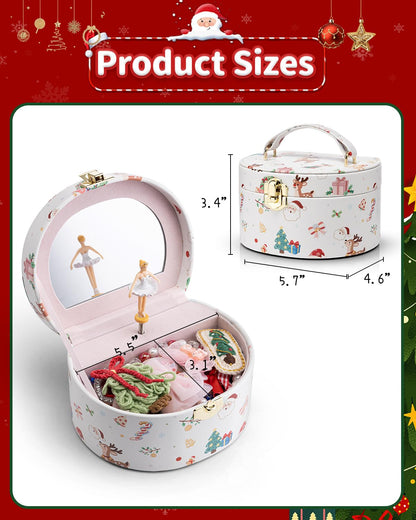 Vlando Christmas Gifts for Girl, Musical Jewelry Box for Girls, Small Kid Music Box with Ballerina, Gifts for Girls Kids - Christmas White