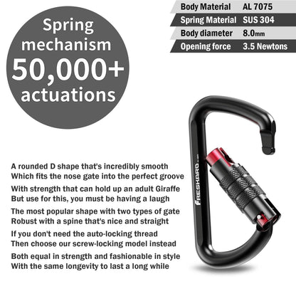 3 inch Locking Carabiner Clips-Twist Auto Lock Caribeener, Heavy Duty Keychain Key carabeaner Hooks, 7075 Aerial Aluminum Ultra Light, for Hammock, Hiking, Yoga Swing, Camping, Backpack, Black,3pack