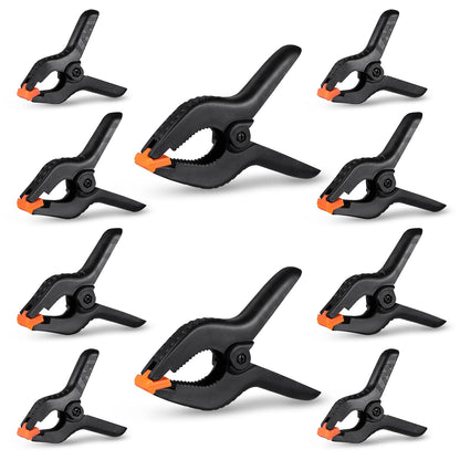 10 Pack Spring Clamps Heavy Duty - Assorted Sizes Spring Clips Plastic 6.5 Inches, 4.5 Inches, 3.5 Inches Set - Backdrop Clips Small Clamps For Crafts Woodworking Background