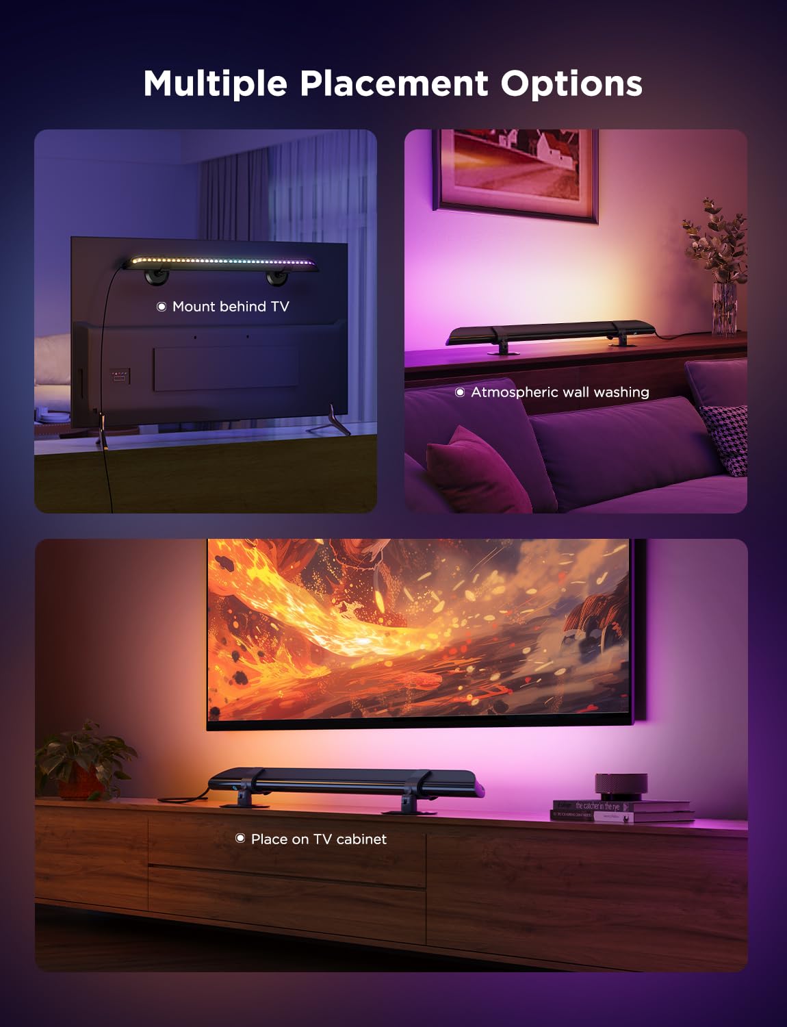 Govee Upgraded 31 Inch LED Light Bar with Scene and Music Modes, RGBIC WiFi Light with Multiple Placement Options Suitable for 55-70 inch TVs, Voice and App Control, 1 Pack