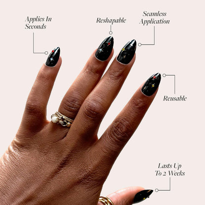 Glamnetic Press On Nails - Winter Comet | Glossy, Opaque, Short Almond Nails, Salon Quality | 15 Sizes - 30 Nail Kit with Glue