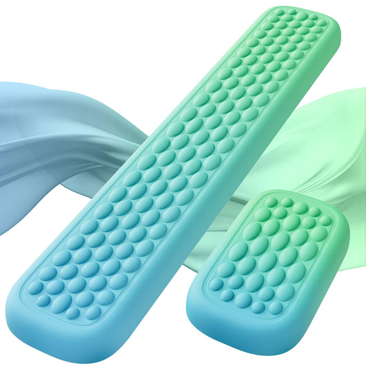 Lekvey Keyboard Wrist Rest, Silky Memory Foam Wrist Rest for Computer Keyboard, Mouse, Ergonomic Massage Design for Typing Pain Relief, Desk Pads Support Hand and Arm, Stain Resistant, Green Blue
