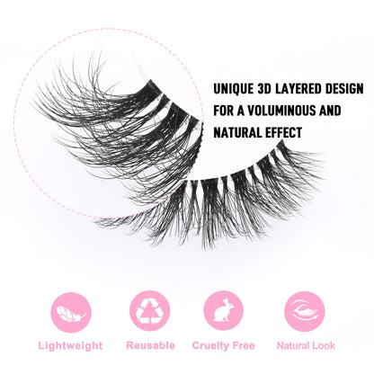KSYOO False Eyelashes Cat Eye Lashes Wispy Lashes Clear Band V1 Russian Strip Lashes That Look Like Extensions D Curl Cat Eye Lashes Natural Look Faux Mink 3D Fluffy Russian Strip Eyelashes