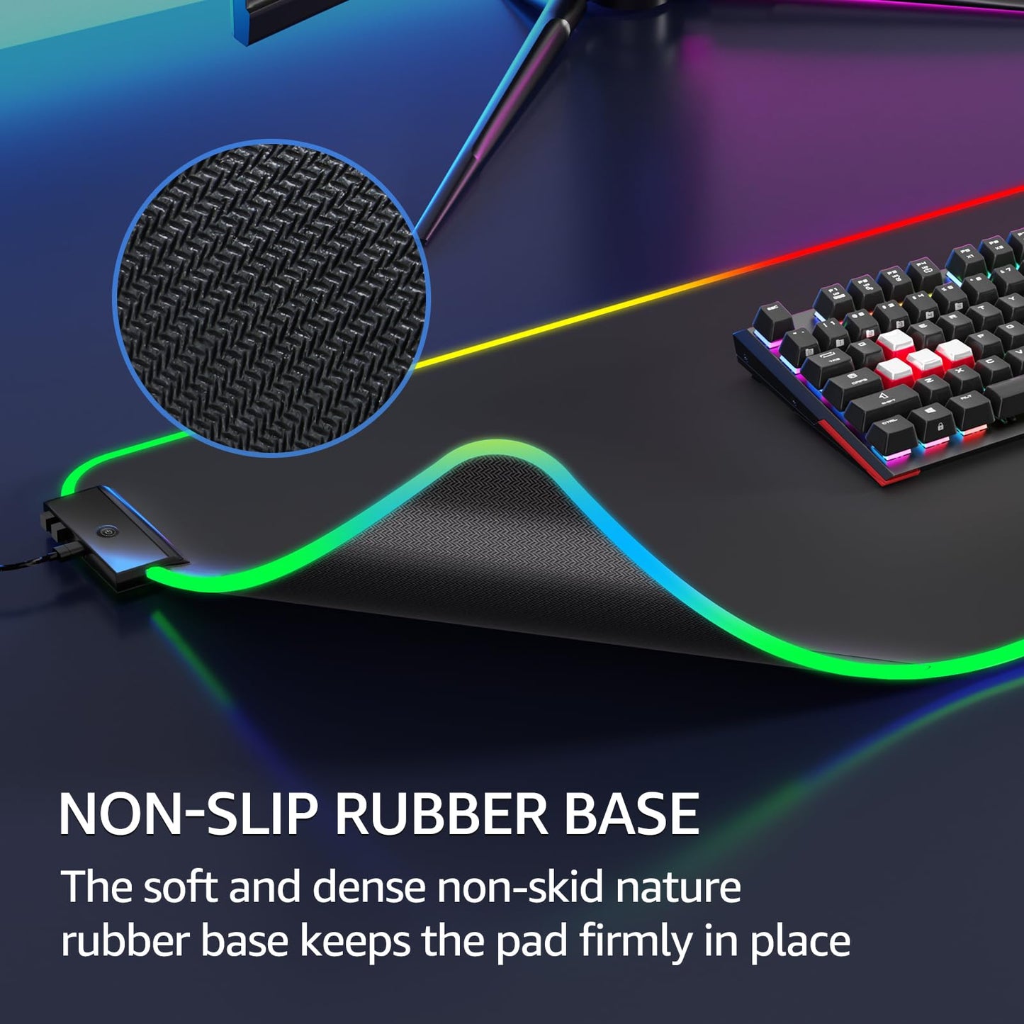 KTRIO RGB Large Gaming Mouse Pad with Stitched Edges, Superior Micro-Weave Cloth, Non-Slip Base, Water Resist Coating, 31.5 x 11.8 in, RGB Black