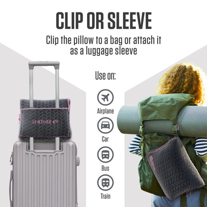 VENTURE 4TH Travel Blanket Pillow – Premium Ultra-Soft & Warm 2-in-1 Blanket or Pillow for Airplane, Car & Bus – Compact, Lightweight & Portable – Lint-Free, No Shedding, No Pilling - Gray/Pink
