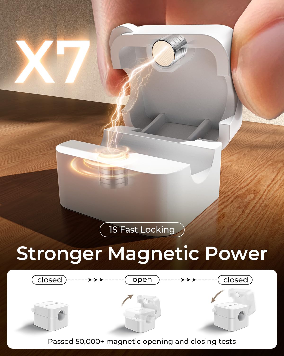 10Pack 2025 Upgraded Cord Organizer Magnetic Cable Clips [1s Lock] MRGLAS Cable Holder Office Desk Accessories with 4 Extra Strong Adhesive Pads, Wire Keeper for Nightstand Desktop Wall Car