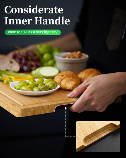 Kitsure Bamboo Cutting Board - Multi-Sizes Wooden Cutting Boards for Kitchen, Convenient Kitchen Essentials with Deep Juice Grooves, Natural Cutting Board for Chopping & Serving, 15.0" x 10.0"