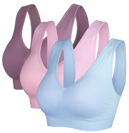 KINYAOYAO 3 Pack Women's Ultimate Comfy Medium Support Seamless Wireless Sports Bra with Removable Pads,Small