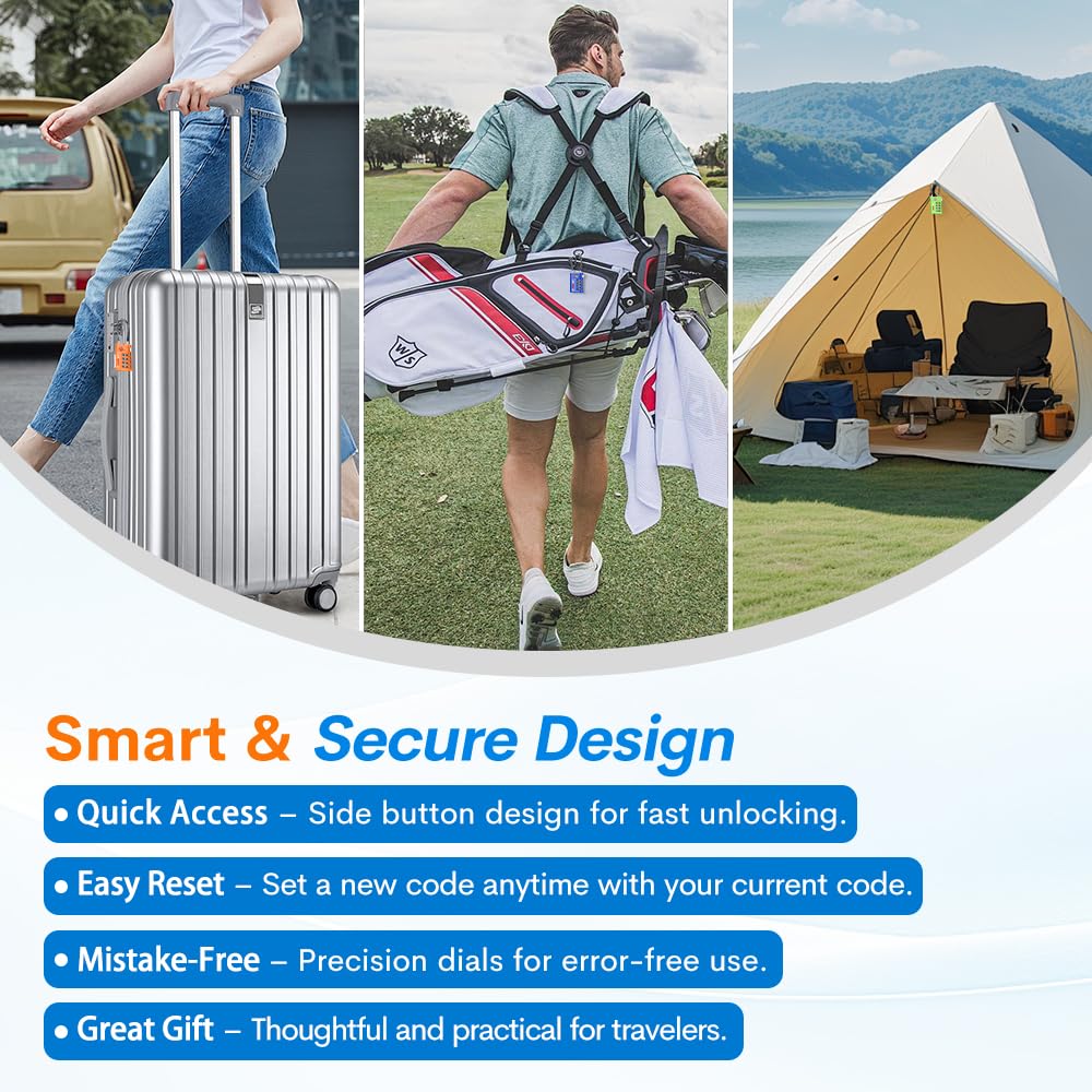 Forge TSA Approved Luggage Locks 4 Digit Combination TSA Travel Locks with TSA008, Open Alert Indicator, Zinc Alloy Body for Luggage, Suitcase, Backpack, and More. Black 2 Locks.