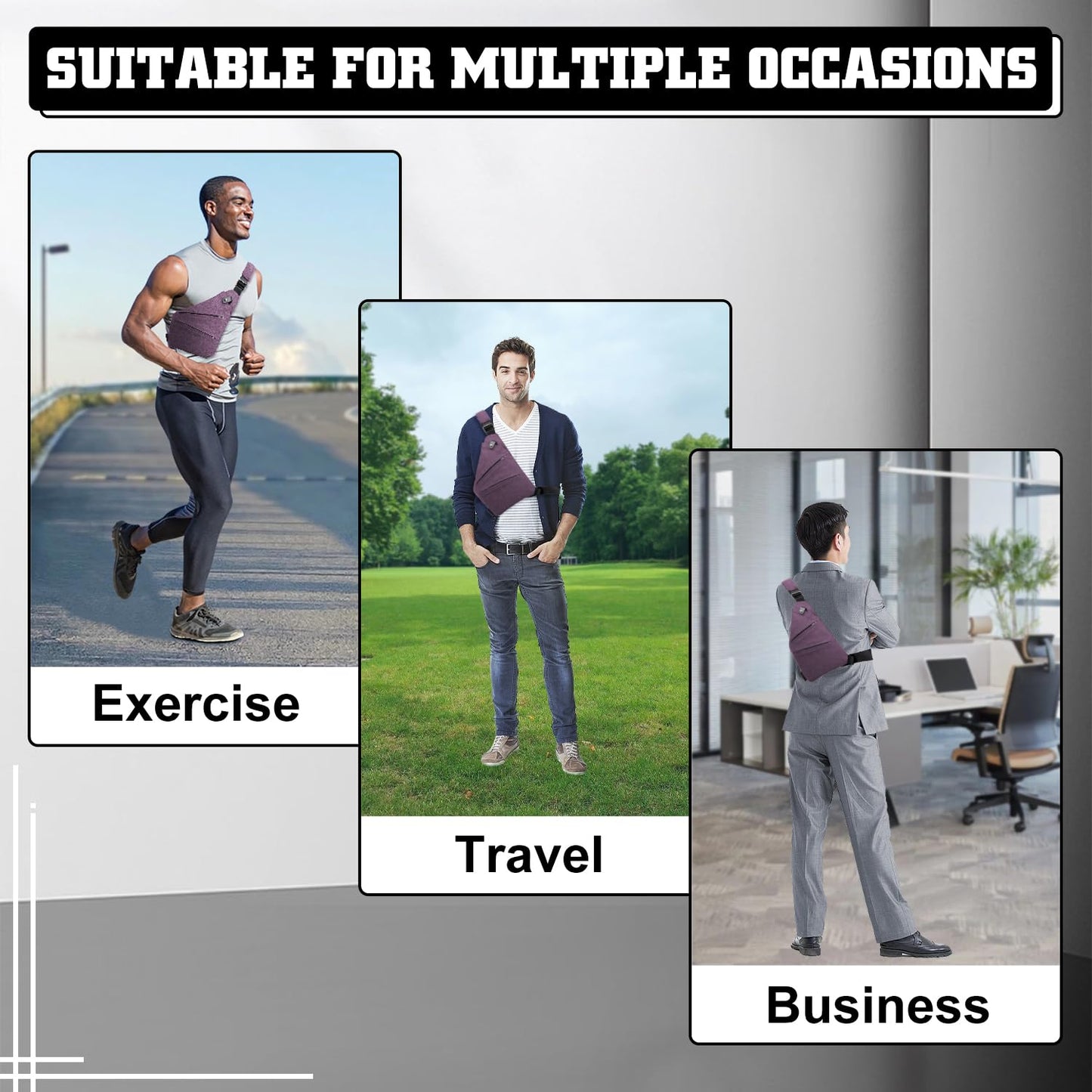 GDOKKNY Anti Theft Crossbody Bag for Women Personal Flex Travel Bag Anti-Theft Cross Body Bag Sling Chest Bag for Men （Black）