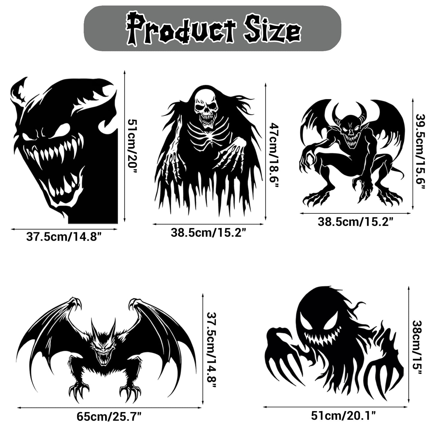 5 Sheets 37 Pcs Giant Spooky Halloween Window Clings Scary Monster Window Decal Stickers for Halloween Decoration Supply