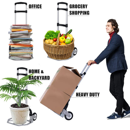 Folding Hand Truck Portable Foldable Dolly Cart Aluminum Luggage Cart Trolley Cart Black MAX Load 180 lbs, with Black Bungee Cord, Telescoping Handle,Solid Aluminium Wheel suspensions, Double Bearings