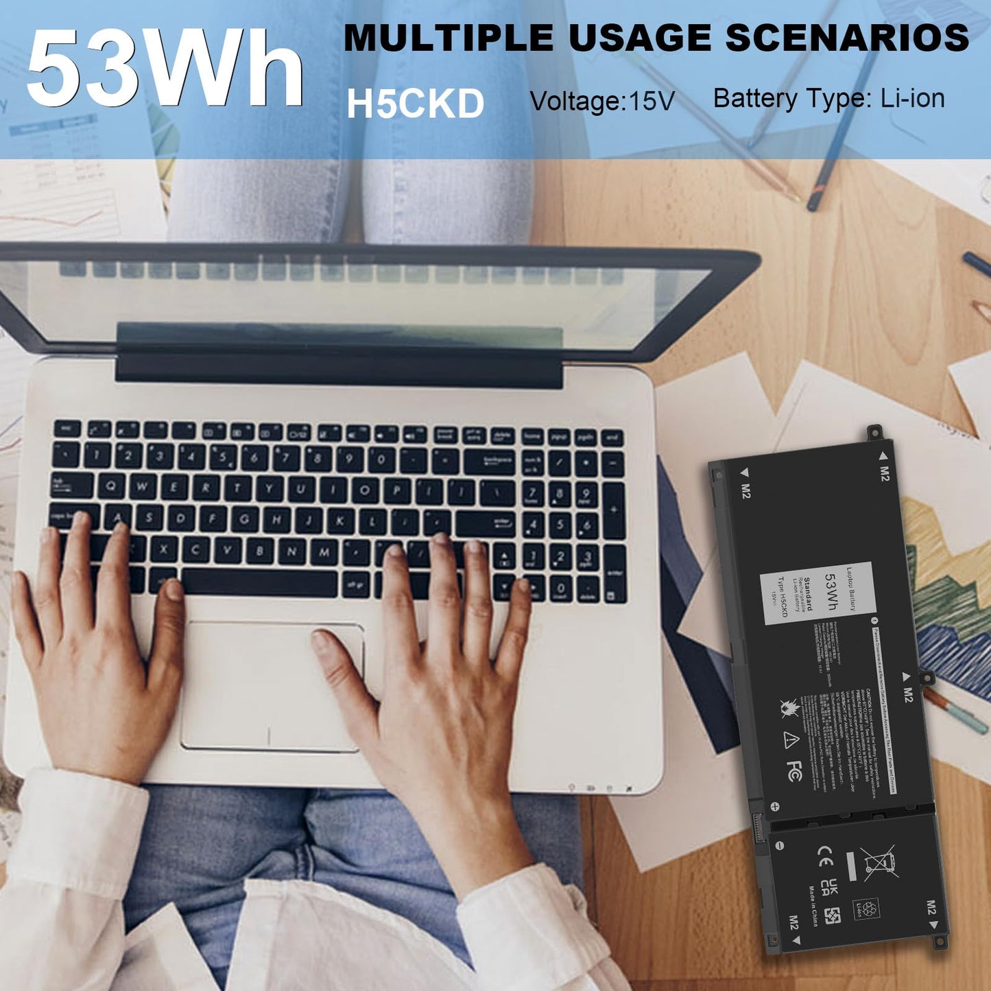 53Wh H5CKD Battery for Dell Vostro 5300 5301 5401 5501 5402 Latitude 3410 3510 Inspiron 5300 5401 5408 5409 5501 5508 5400 5406 5509 7405 7300 7500 2-in-1 Silver Edition 7T8CD TXD03 0H5CKD JK6Y6