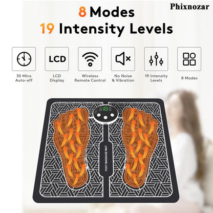 Phixnozar EMS Foot Massager TENS(Model:KTR-2493) for Muscle Relaxation,LCD Display Screen,Back Massager & Legs Massager Pad with Remote Control