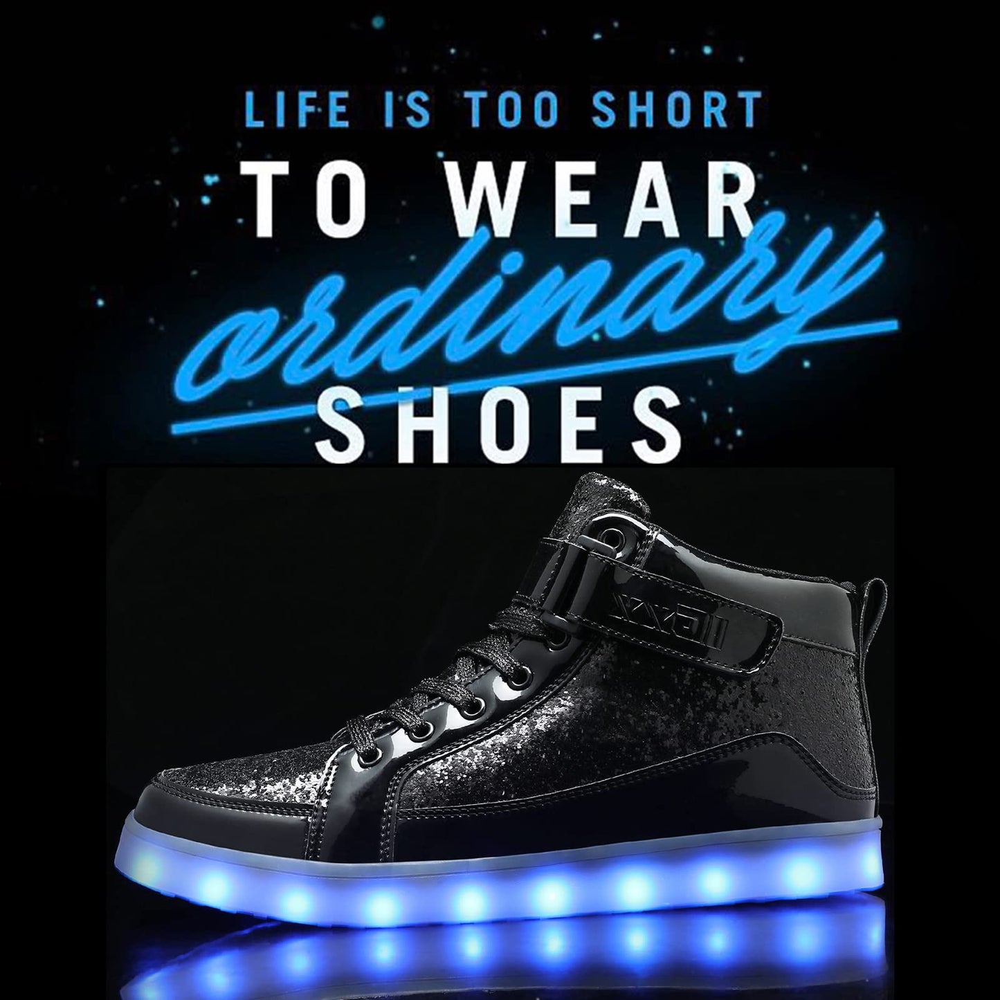 IGxx LED Light Up Shoes for Men USB Recharging High Top Sneakers Women Kids Glitter Black 12