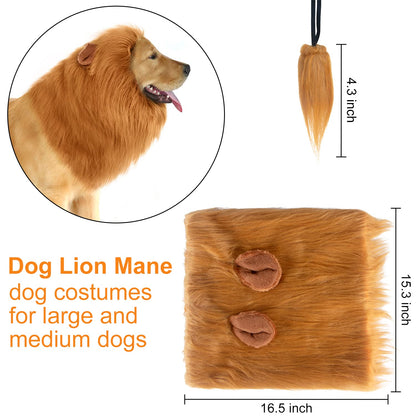 CPPSLEE Lion Mane for Dog Costumes, Realistic Wig for Medium to Large Sized Dogs, Halloween Costumes (Brown)
