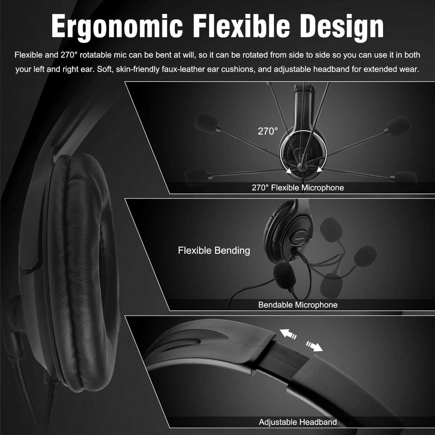 Joso Wired One Ear Headset with Mic, Single Ear Headset for PS5, PS4, Xbox, Switch, PC, iPad, Mac & Tablet with 3.5mm - Chat Headphone, Office Business, Coach, Gaming, Remote Work