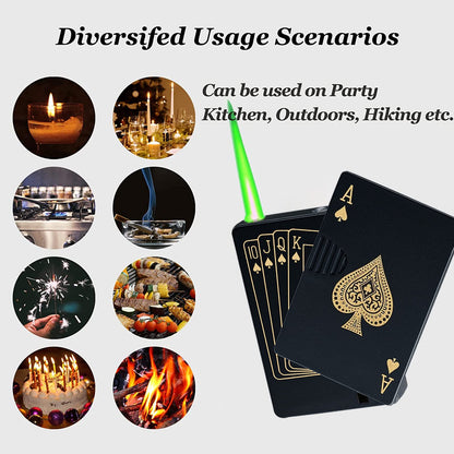 Klasyt Jet Torch Lighter, Green Flame Ace Card Refillable Butane Metal Windproof Poker of Spades Cool Lighter Design, Outdoor, Indoor, Camping, BBQ, Candle, Birthday, Gift for Men