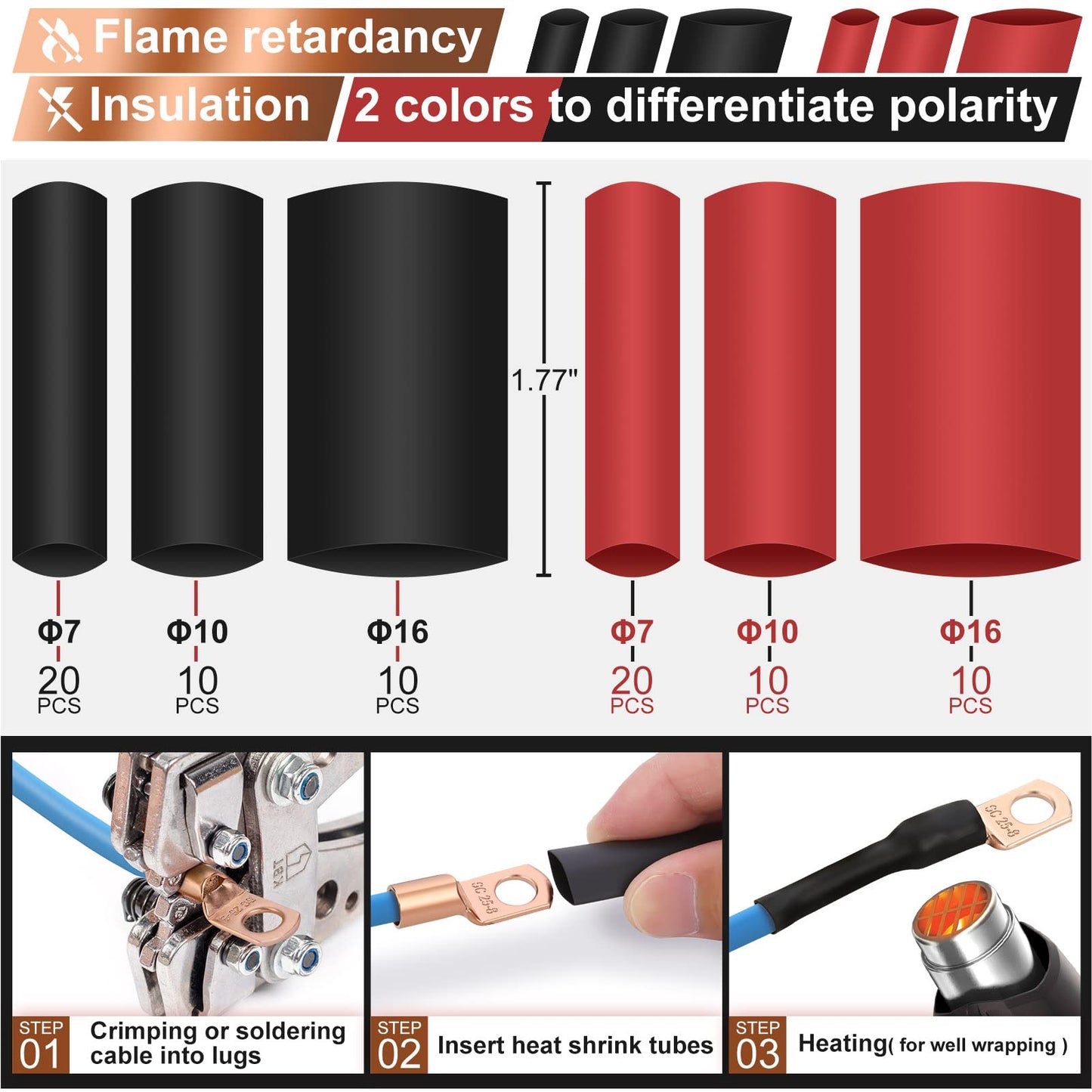 150pcs Battery Cable Ends, Copper Wire Lugs Assortment Kit AWG 2 4 6 8 10 Gauge - 70Pcs Battery Cable Lugs Ring Wire Terminal Connectors and 80Pcs Heat Shrink Tubing Kit for Marine Electrical Supplies