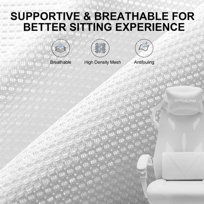 GTRACING Gaming Chair, Computer Chair with Mesh Back, Ergonomic Gaming Chair with Footrest, Reclining Game Chair with Adjustable Headrest and Lumbar Support for Gaming and Office (White)