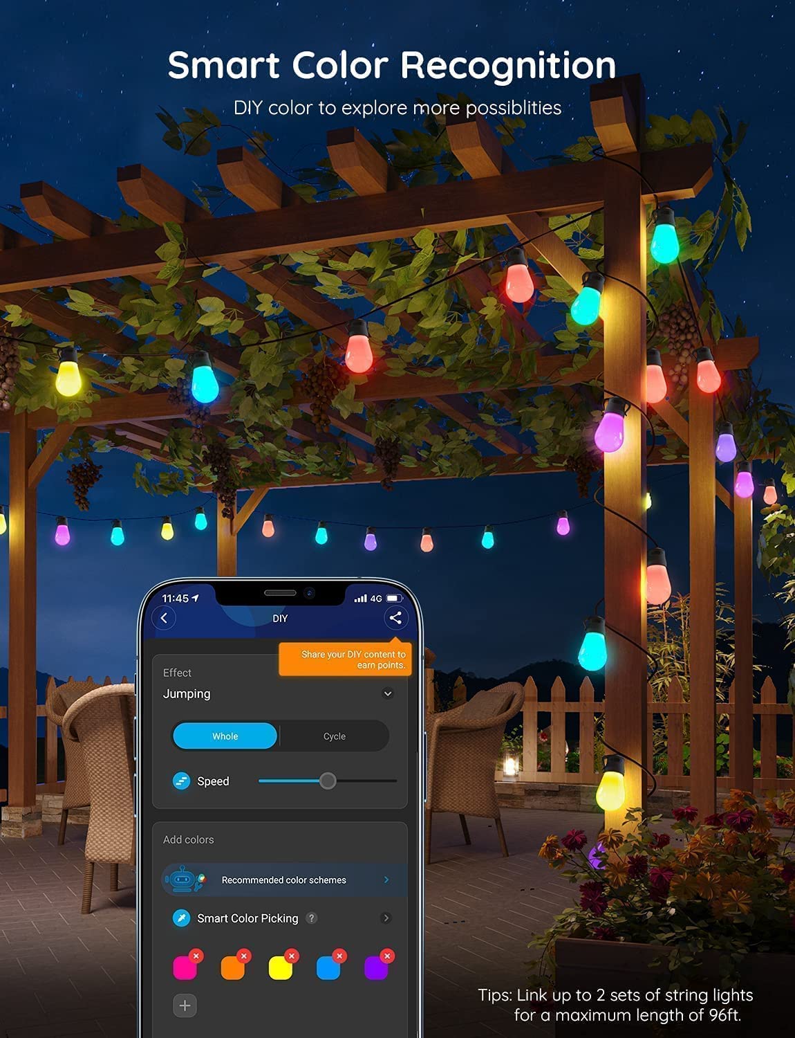 Govee Smart Outdoor String Lights H7021, RGBIC Warm White 96ft (2 Ropes of 48ft) LED Bulbs for Outdoor Decorations, WiFi Patio Lights Work with Alexa, Google, APP Control, IP65 Waterproof