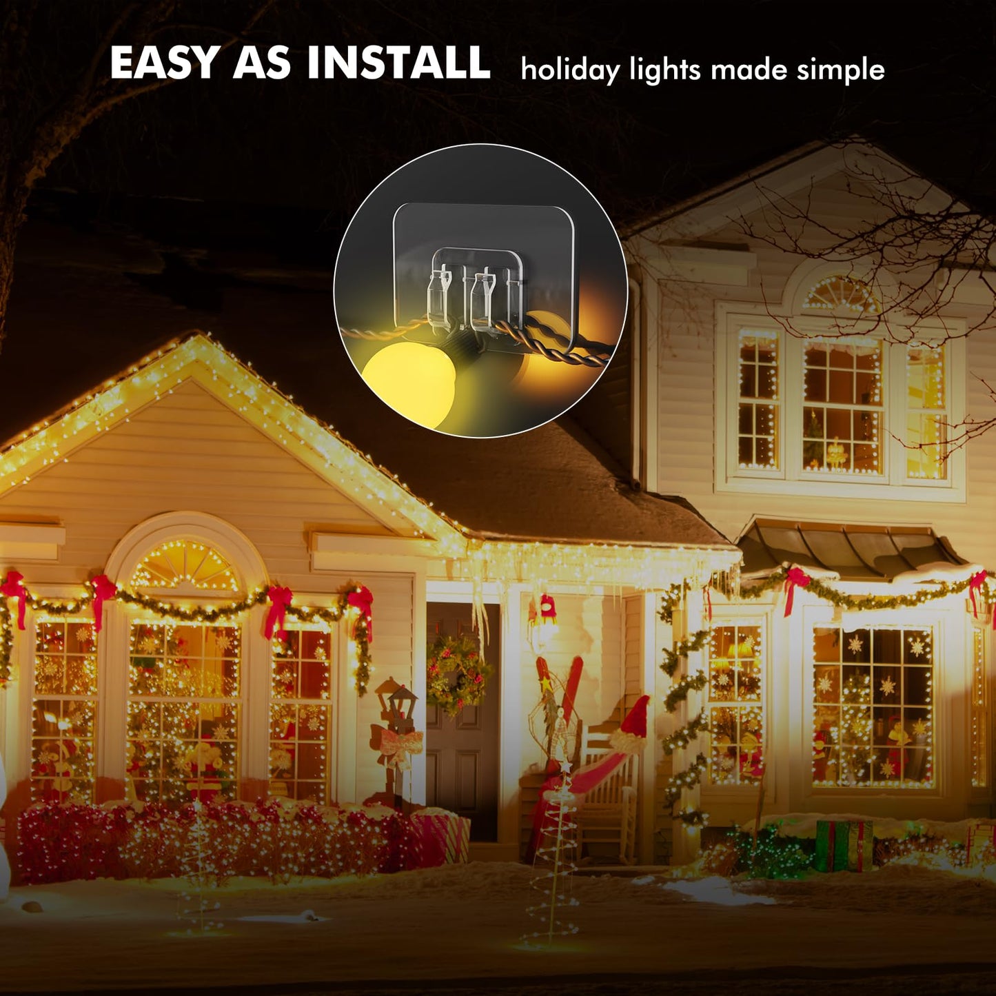 Galetcy Hooks for Outdoor String Lights - 100 Pack with Adhesive Strips - No Damage, No Tools, No Holes, Waterproof and UV-Resistant, Perfect for Christmas and Patio Decor