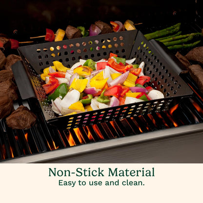 Cuisinart 11" x 11" Non-Stick Grill Wok, Perforated BBQ Grill Basket for Grilling Veggies, Meat & Stir-Fry, Outdoor Grilling Basket for Charcoal and Gas Grills