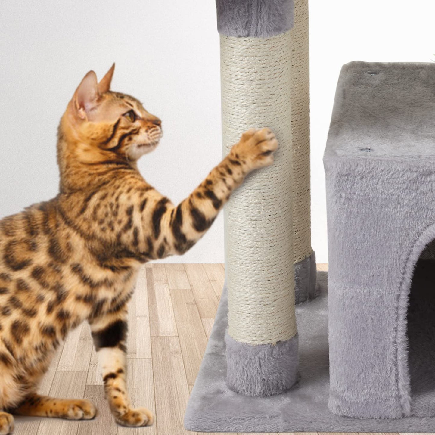 FISH&NAP Cute Cat Tree Kitten Cat Tower for Indoor Cat Condo Sisal Scratching Posts with Jump Platform Cat Furniture Activity Center Play House Grey