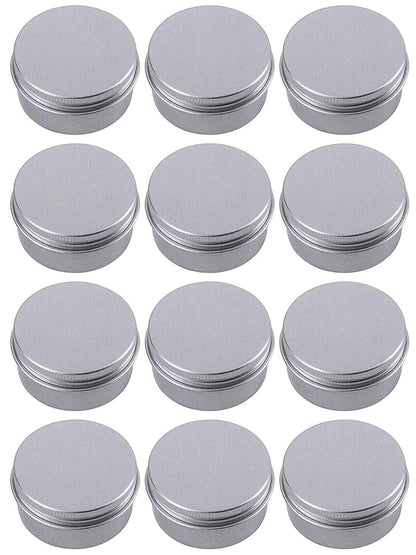 Hulless 0.5 Ounce Aluminum Tin Jar Refillable Containers 15 ml Aluminum Screw Lid Round Tin Container Bottle for Cosmetic,Lip Balm, Cream, 12 Pack.