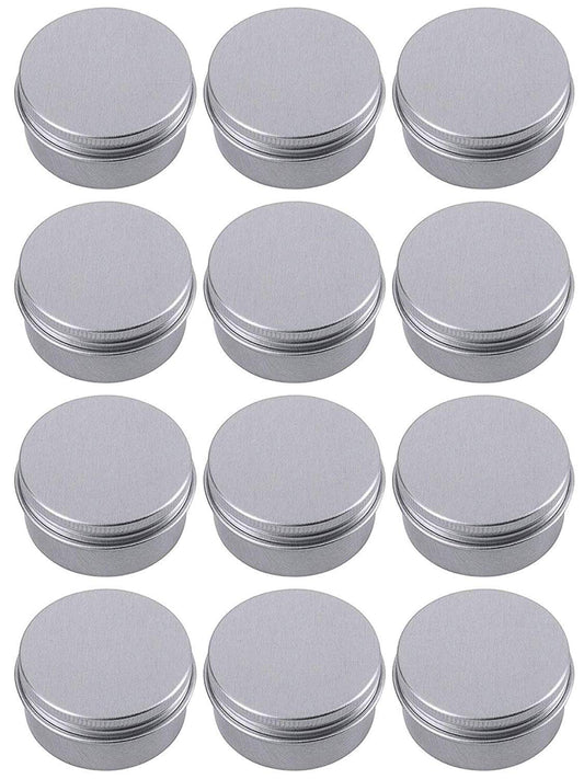Hulless 0.5 Ounce Aluminum Tin Jar Refillable Containers 15 ml Aluminum Screw Lid Round Tin Container Bottle for Cosmetic,Lip Balm, Cream, 12 Pack.