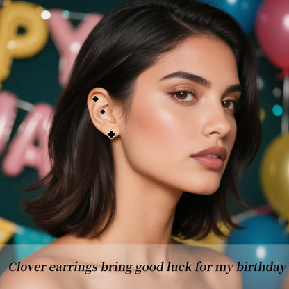 Clover Earring 3 Pair Small Clover Stud Earrings for Women Four Leaf Hypoallergenic Earrings Sensitive Ears for Birthday Christmas Anniversary Lucky Gifts (Gold Clover Stud Earrings/Black)