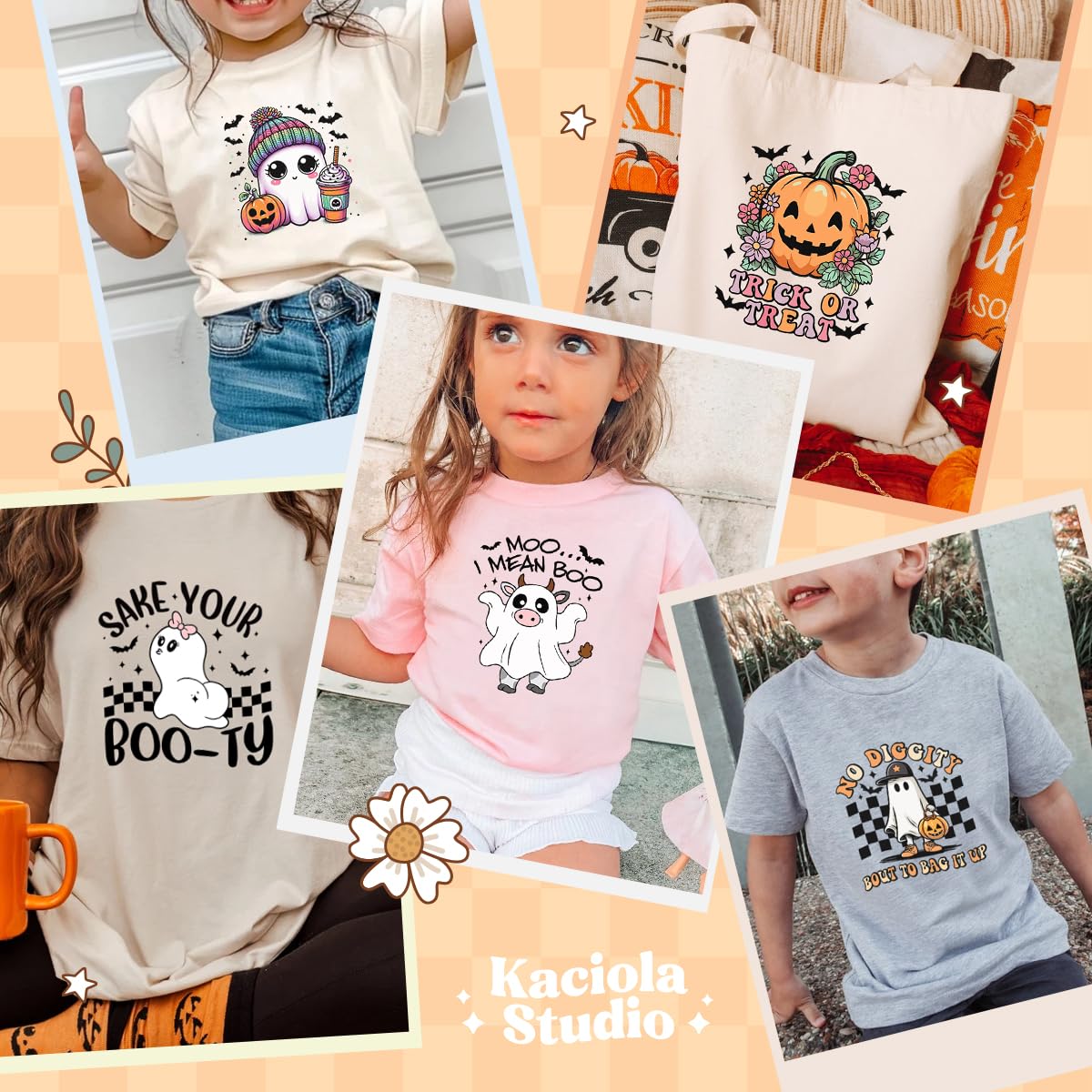 Kaciola 30 Sheets Ghost Iron on Transfers, Halloween DTF Transfers Ready to Press Washable Stickers Iron on Decals for T Shirts Hoodie DIY Crafts