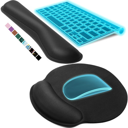 KTRIO Ergonomic Keyboard Wrist Rest, Memory Foam Wrist Rest for Computer Keyboard, Mouse Pad Set for Easy Typing & Pain Relief for Office & Home, Black