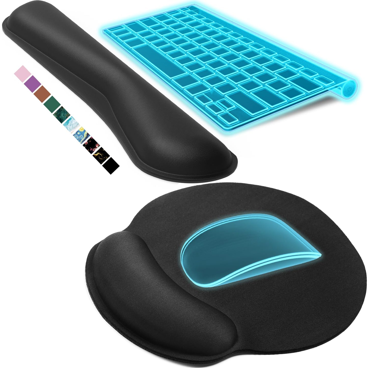 KTRIO Ergonomic Keyboard Wrist Rest, Memory Foam Wrist Rest for Computer Keyboard, Mouse Pad Set for Easy Typing & Pain Relief for Office & Home, Black