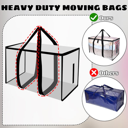 Dntorx 4 Pack Large Clothes Storage Bags with Lids Clear Moving Bags Heavy Duty Moving Totes Packing Bags with Zips for Moving Clothes Bedding Duvet Toys Christmas Storage Containers