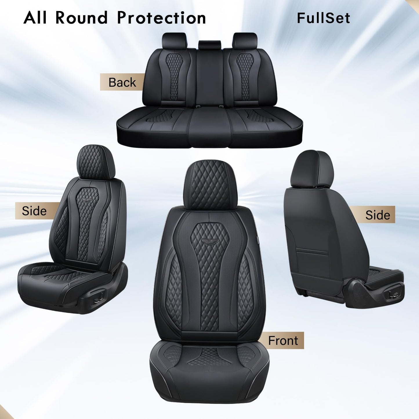 Coverado Seat Covers, Car Seat Covers Full Set, Black Car Seat Cover, Car Seat Covers Front Seats Back Seat Cover, Waterproof Car Seat Cushion, Leather Seat Covers Seat Protector Fit for Most Cars