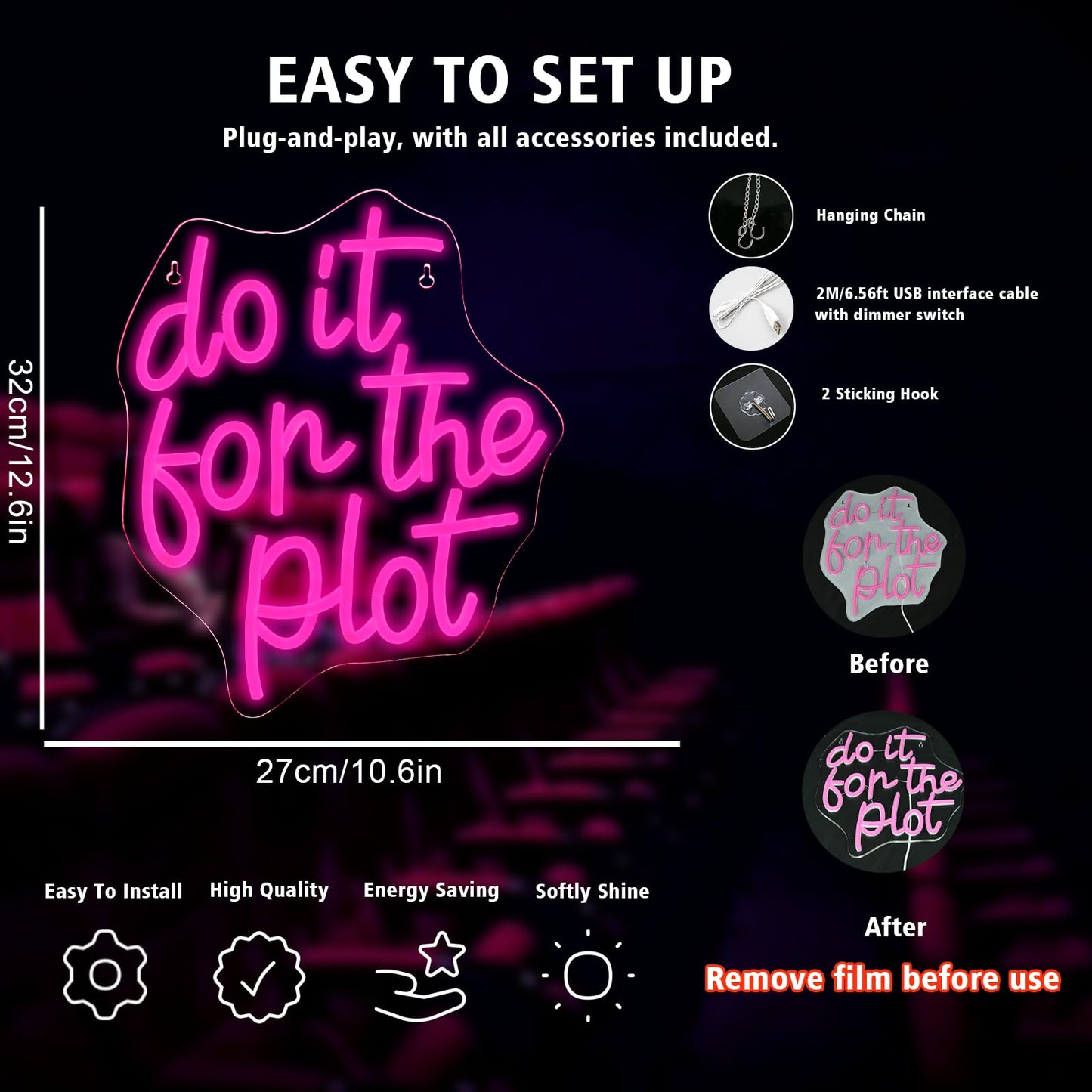 This Must Be The Place Neon Sign Warm White Letter Led Signs for Wall Decor Usb Word Light Up Signs for Bedroom Salon Man Cave Beer Home Bar Wedding Birthday Party Decor Gifts