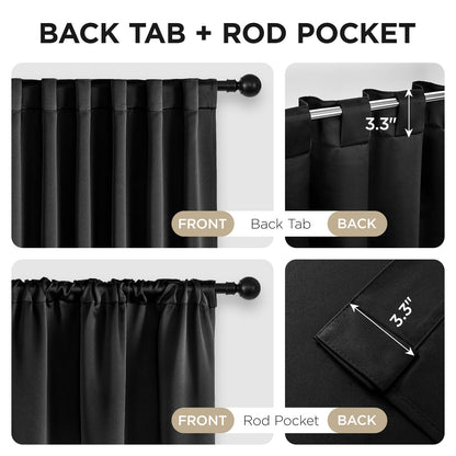 Joydeco Black Blackout Curtains 96 Inches Long, Thermal Insulated Curtains 2 Panels Set for Bedroom, Room Darkening Drapes for Living Room Window (W52 x L96 Inch, Black)