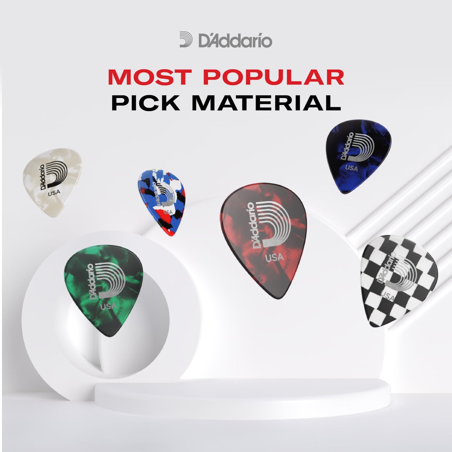 D'Addario Celluloid Guitar Picks - Guitar Accessories - Guitar Picks for Acoustic Guitar, Electric Guitar, Bass Guitar - Natural Feel, Warm Tone - Assorted, Medium 0.70mm, 10-pack