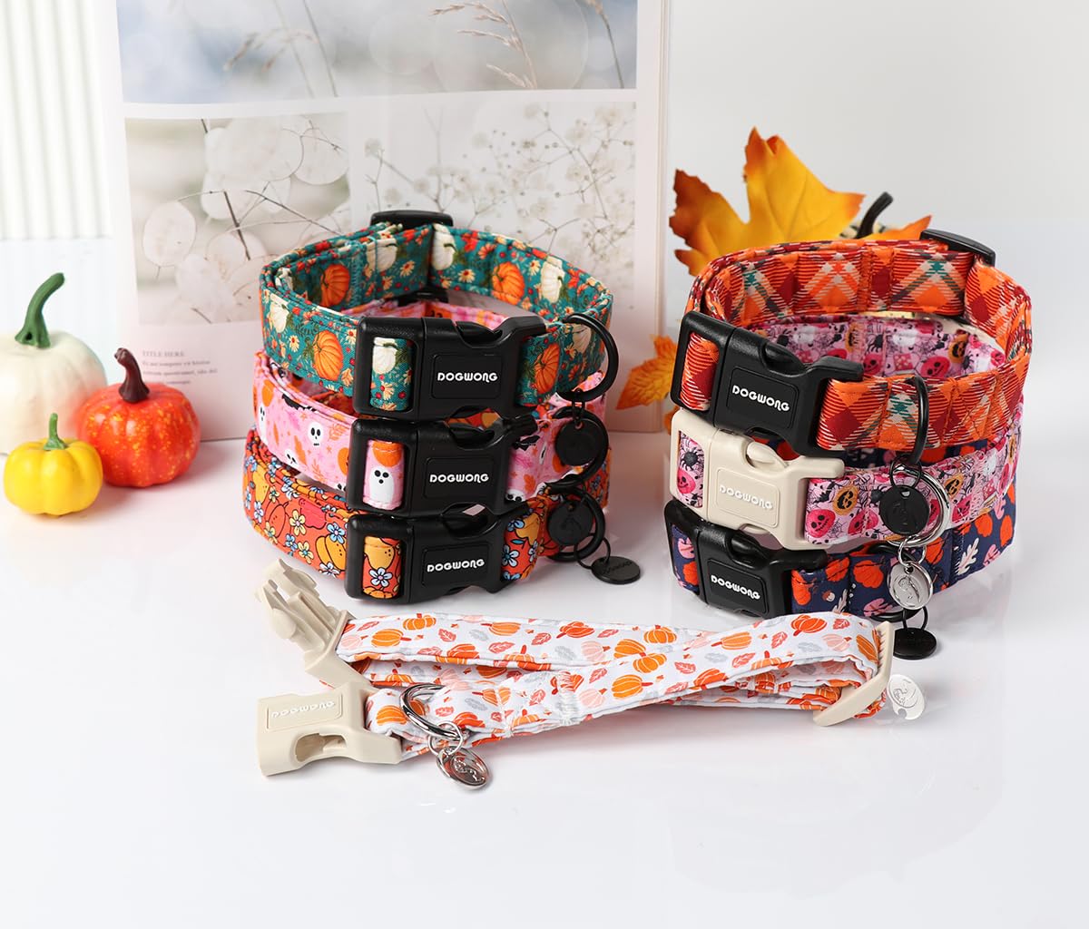 DOGWONG Fall Dog Collar, Pumpkin Thanksgiving Dog Collar Adjustable Soft Natural Fabric Pet Dog Collars Cute Holiday Puppy Necklace for Small Medium Large Dogs