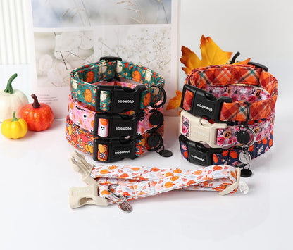 DOGWONG Fall Dog Collar, Pumpkin Thanksgiving Dog Collar Adjustable Soft Natural Fabric Pet Dog Collars Cute Holiday Puppy Necklace for Small Medium Large Dogs