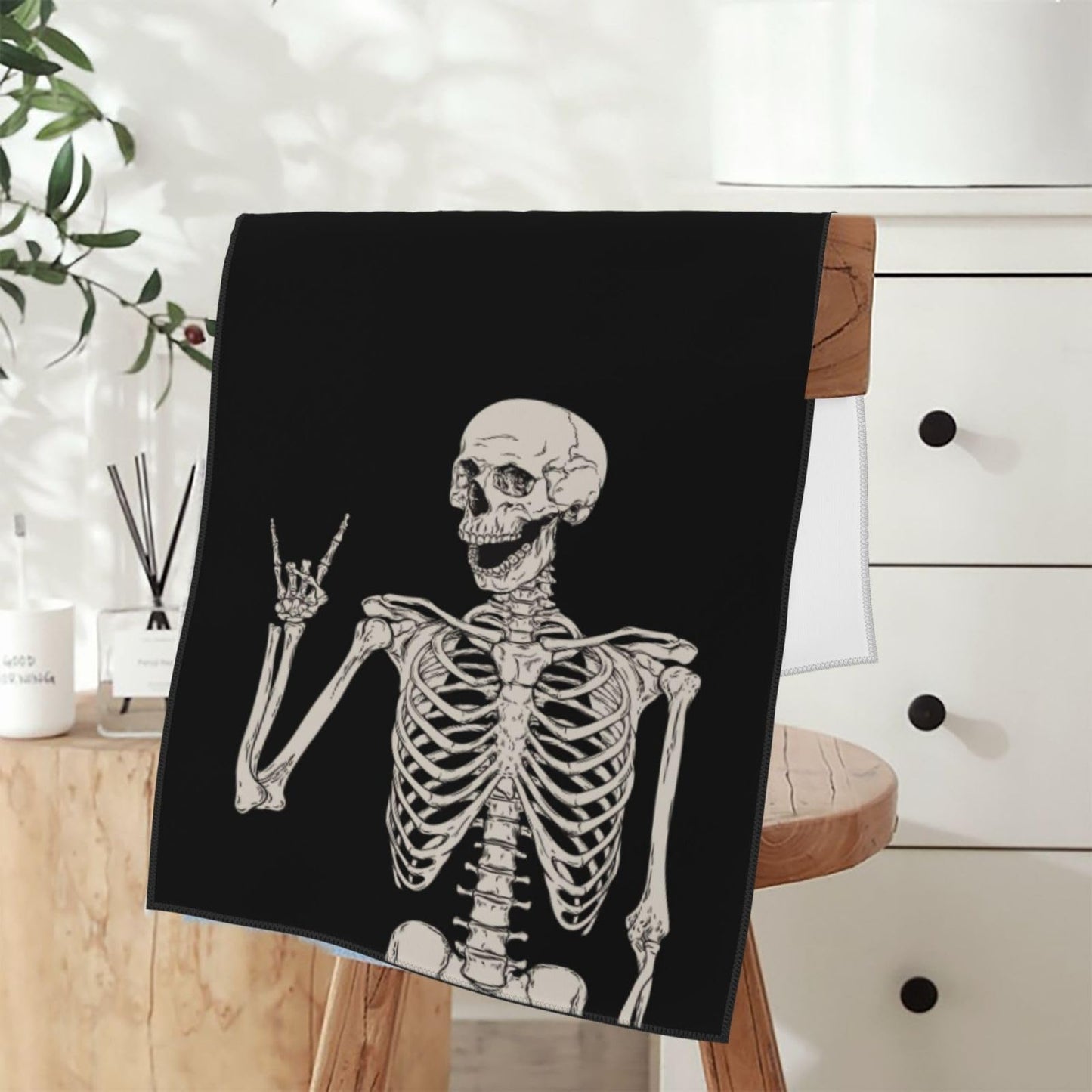 Dewoofly Rock and Roll Skeleton Hippie Skull Soft Fingertip Towels, Hand Towel, Dish Towel for Kitchen All Season 12 x 27.5 inches