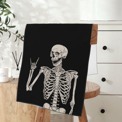 Dewoofly Rock and Roll Skeleton Hippie Skull Soft Fingertip Towels, Hand Towel, Dish Towel for Kitchen All Season 12 x 27.5 inches