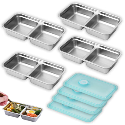 4PCS Reusable Snack Containers with Lids - Stainless Steel Bento Box - Stainless Steel Food Storage Containers - Dishwasher and Suitable for Kitchen Snacks Dips Take Out Travel and Outdoor Camping