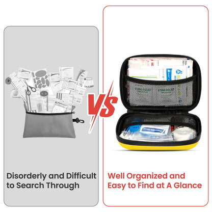 120-Piece First Aid Kit for Travel,Car & Emergency Survival - Compact Waterproof Medical Supplies with Trauma Bandages,Burn Gel & Fever Cooling Patch | Portable for Camping,Hiking,Sports(Yellow)